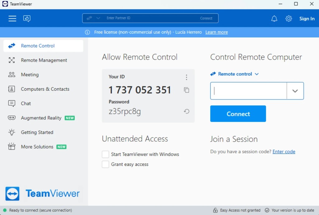 TeamViewer connect screen