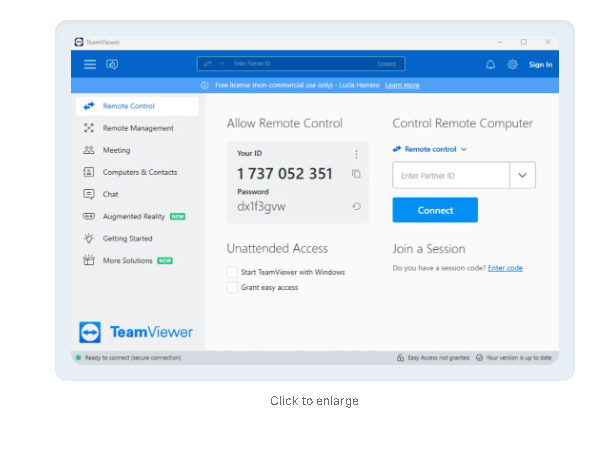 TeamViewer Remote Control tab